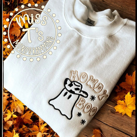 HOWDY BOO GHOST COWBOY EMBROIDERED SWEATSHIRT