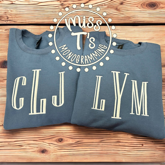 LARGE ENGRAVED MONOGRAM EMBROIDERED TEE OR SWEATSHIRT