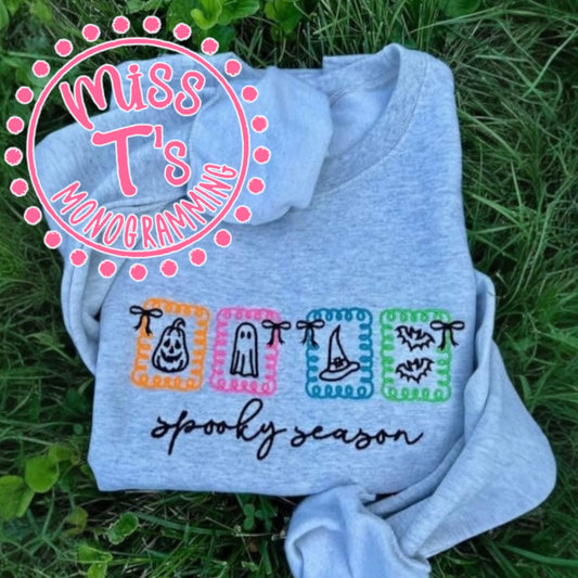 SPOOKY SEASON SQUIRLY BLOCKS EMBROIDERED SWEATSHIRT