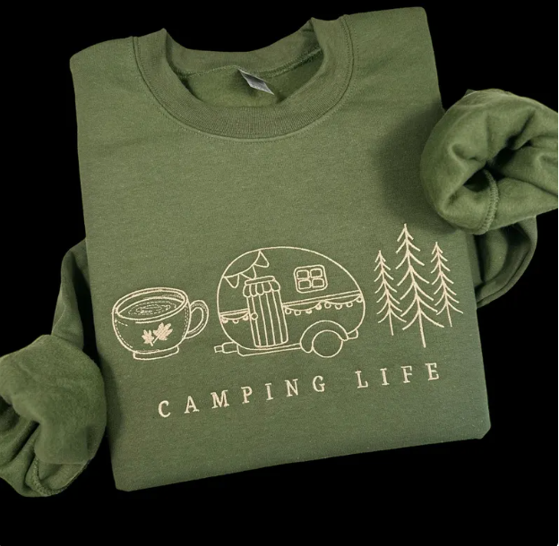 CAMPING LIFE ICONS EMBROIDERED TSHIRT OR SWEATSHIRT
