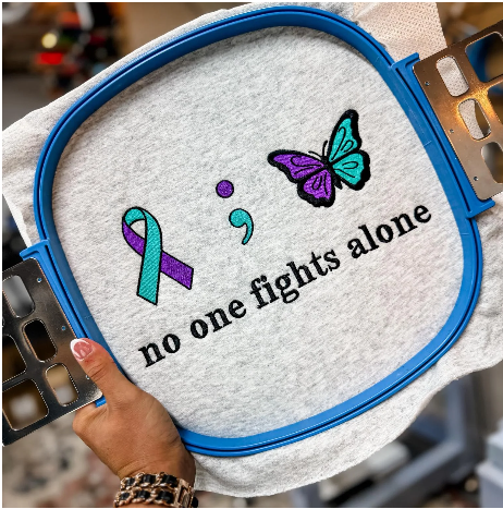NO ONE FIGHTS ALONE EMBROIDERED TSHIRT OR SWEATSHIRT
