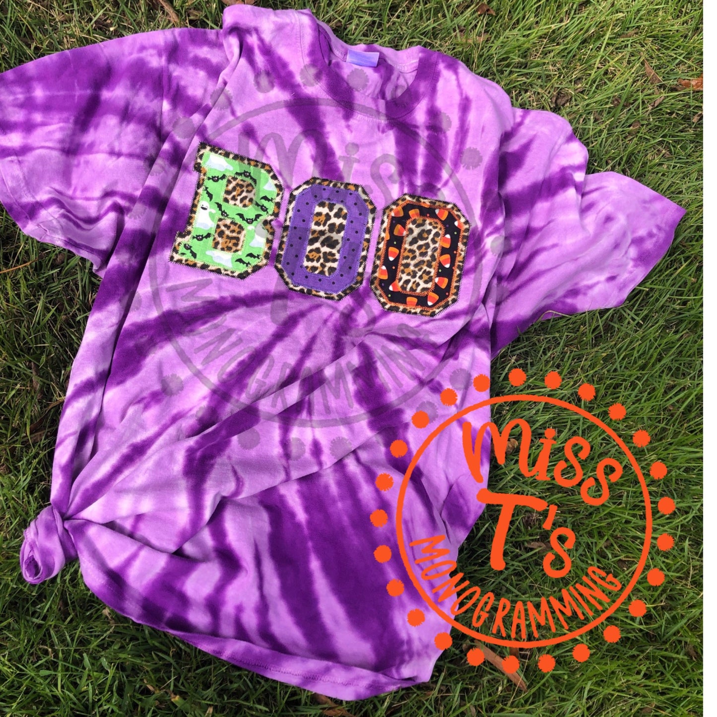 BOO APPLIQUED PURPLE TIE DYE TEE