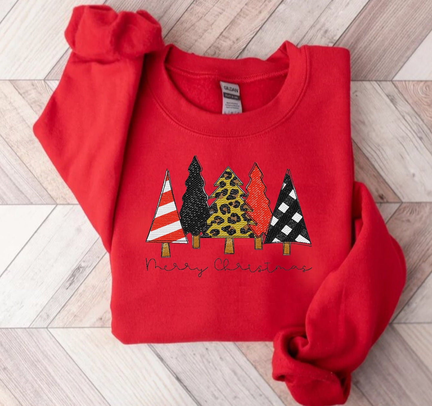 CHRISTMAS TREE SKETCH EMBROIDERED SWEATSHIRT