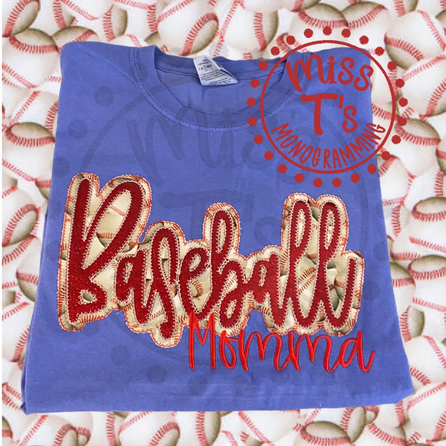 CUSTOM NAME BASEBALL DOUBLE APPLIQUE TSHIRT