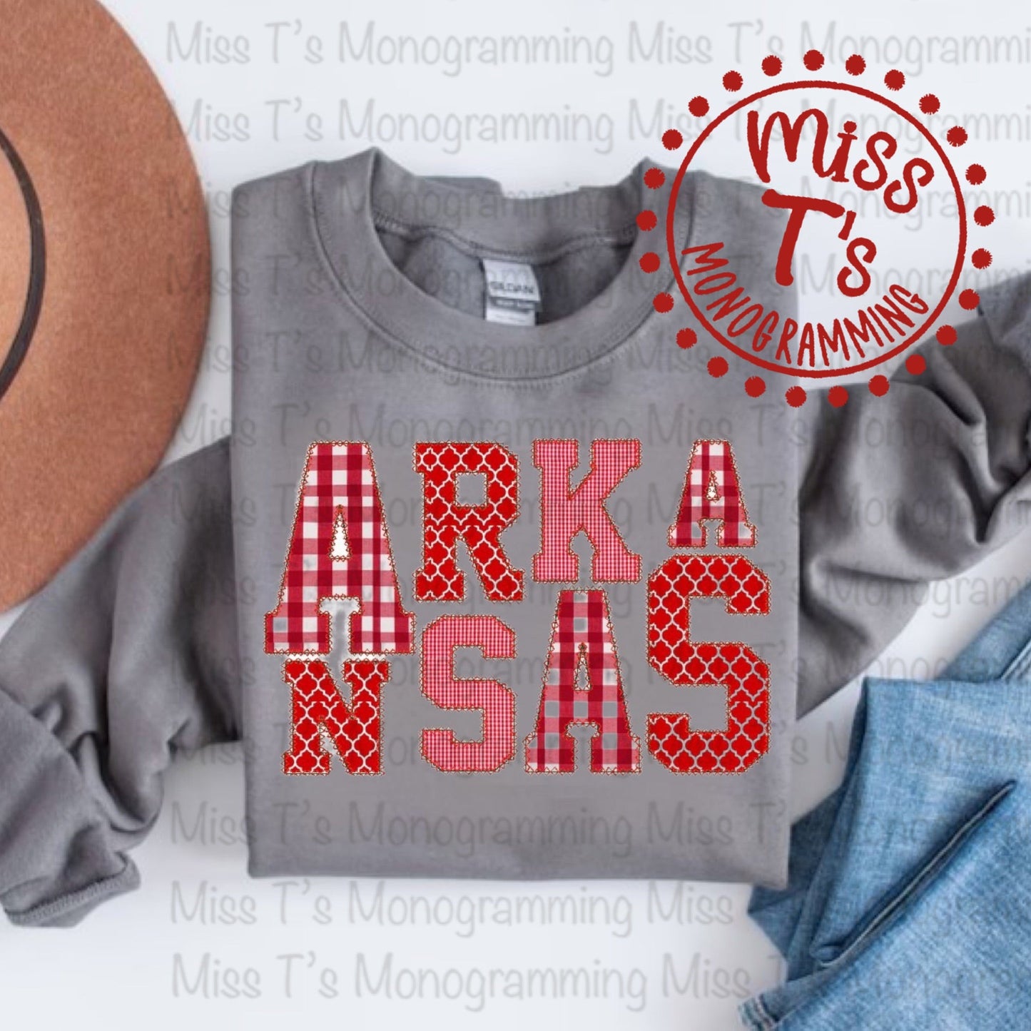 RTS:---XL- CHARCOAL---ARKANSAS OFFSET APPLIQUE SWEATSHIRT