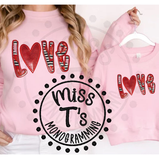 LOVE MOMMY AND ME VALENTINE DOUBLE APPLIQUE SWEATSHIRT