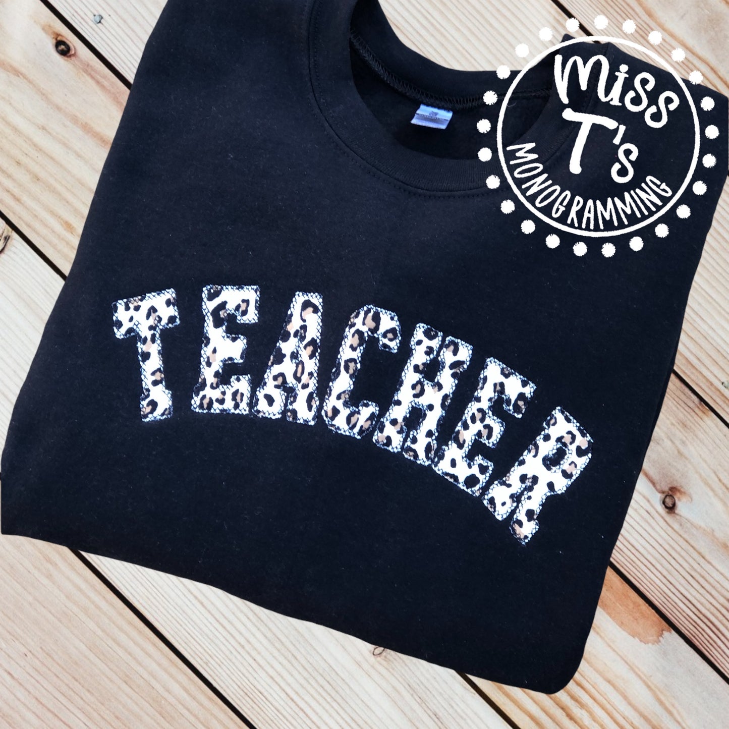 TEACHER LEOPARD APPLIQUE SWEATSHIRT