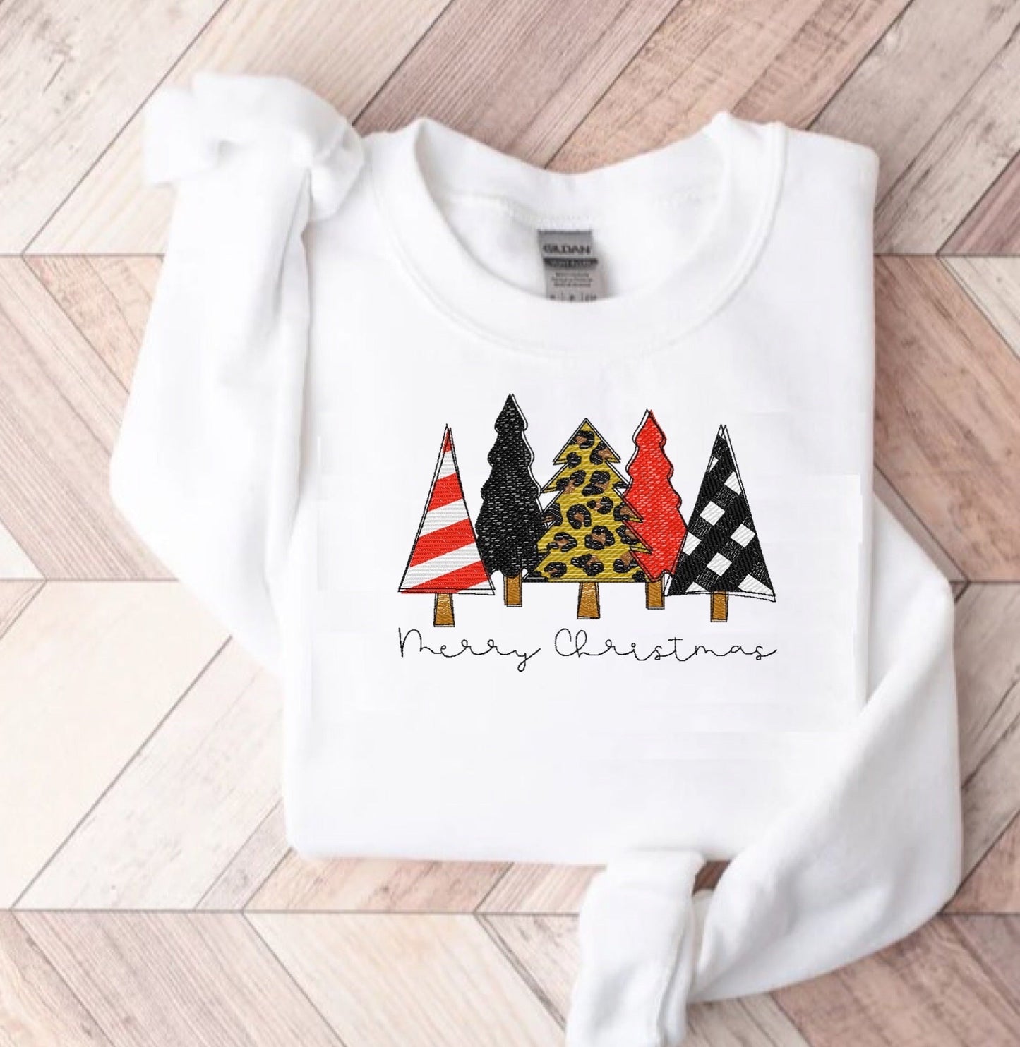 CHRISTMAS TREE SKETCH EMBROIDERED SWEATSHIRT