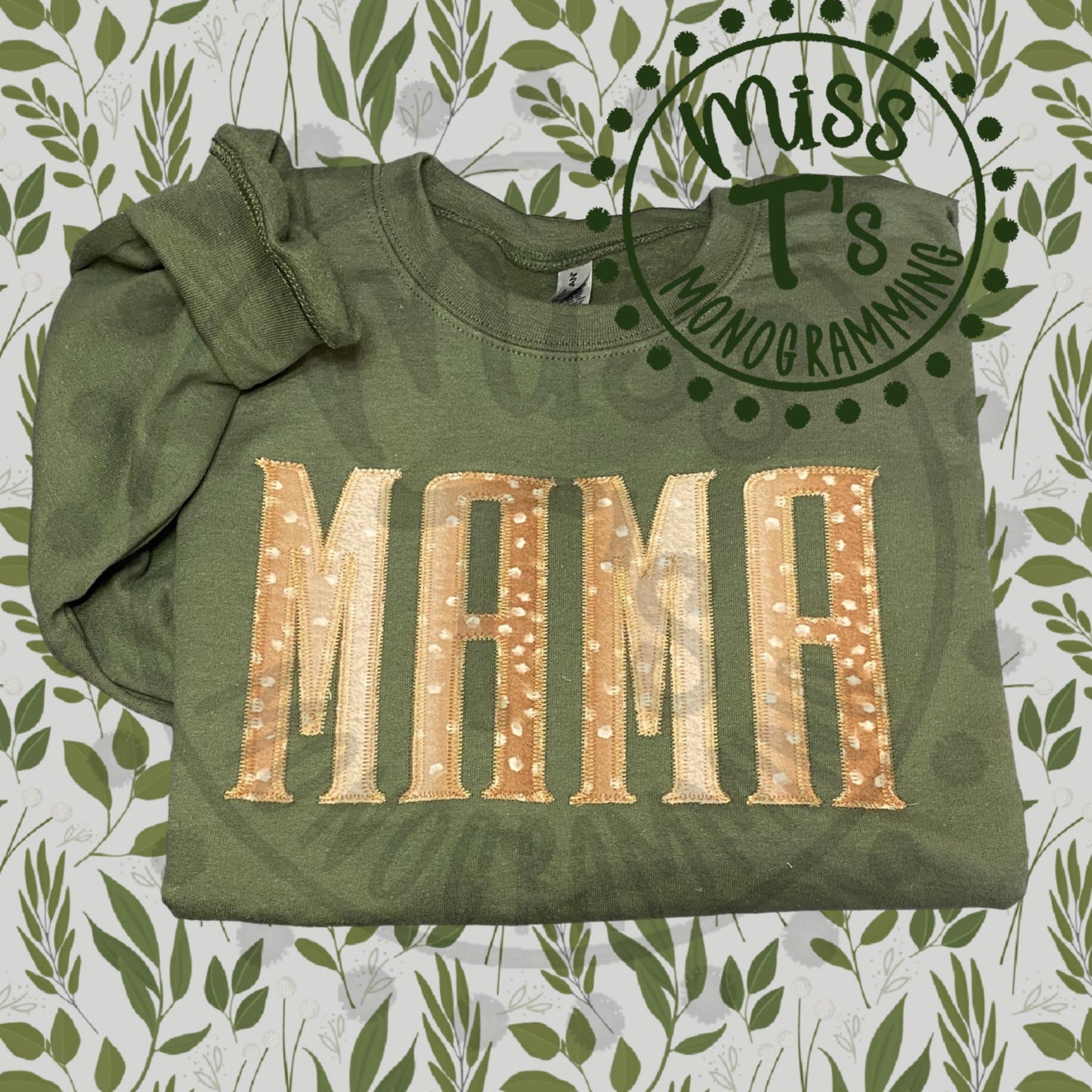 DEER PRINT MANSION CUSTOM NAME APPLIQUE SWEATSHIRT