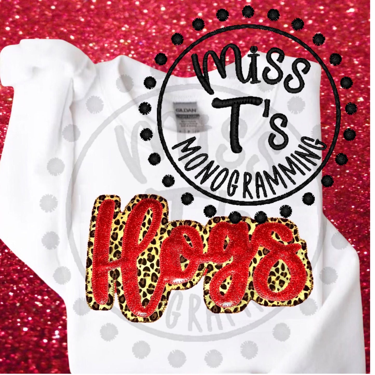 HOGS TEAM SPIRIT HAND LETTERED DOUBLE APPLIQUE SWEATSHIRTS