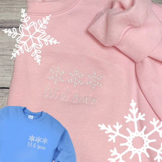 RTS:---XL-LT PINK--- LET IT SNOW EMBROIDERED SWEATSHIRT