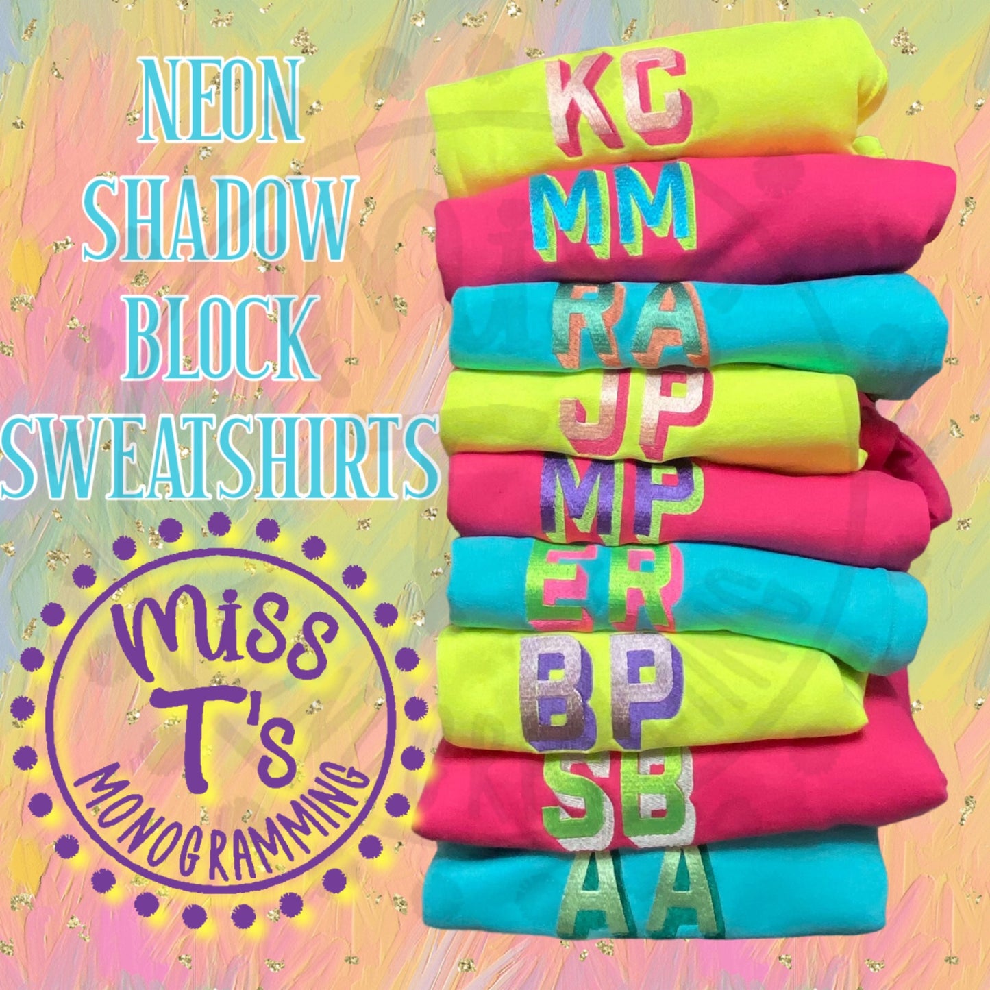 NEON SHADOW BLOCK EMBROIDERED SWEATSHIRTS