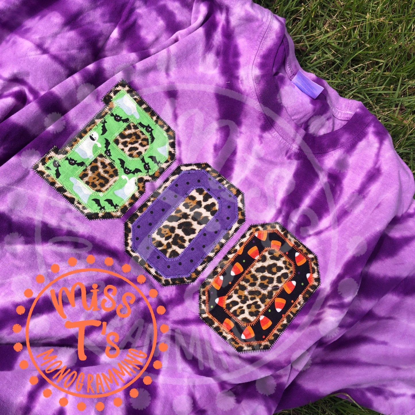 BOO APPLIQUED PURPLE TIE DYE TEE