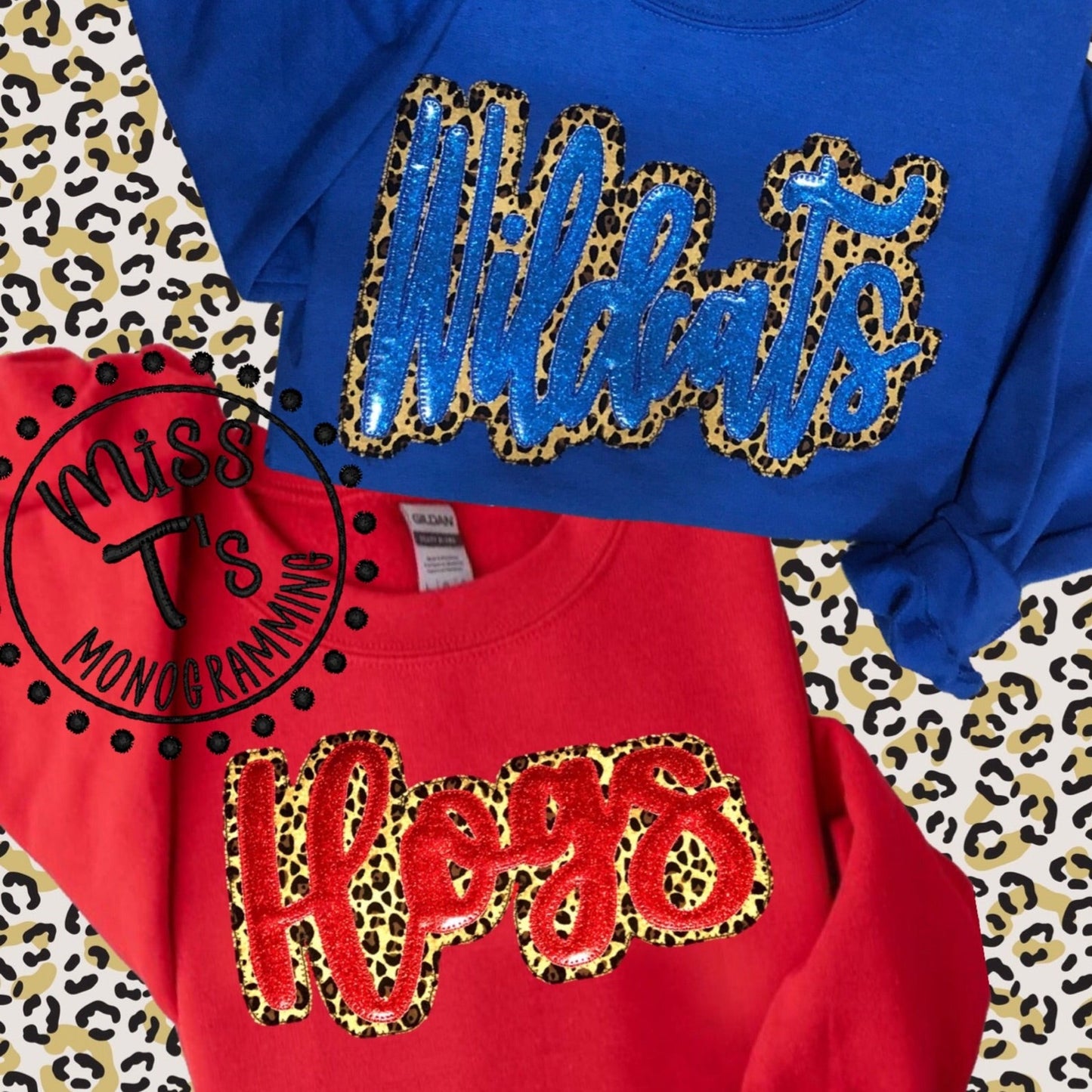 CUSTOM TEAM SPIRIT HAND LETTERED DOUBLE APPLIQUE SWEATSHIRTS