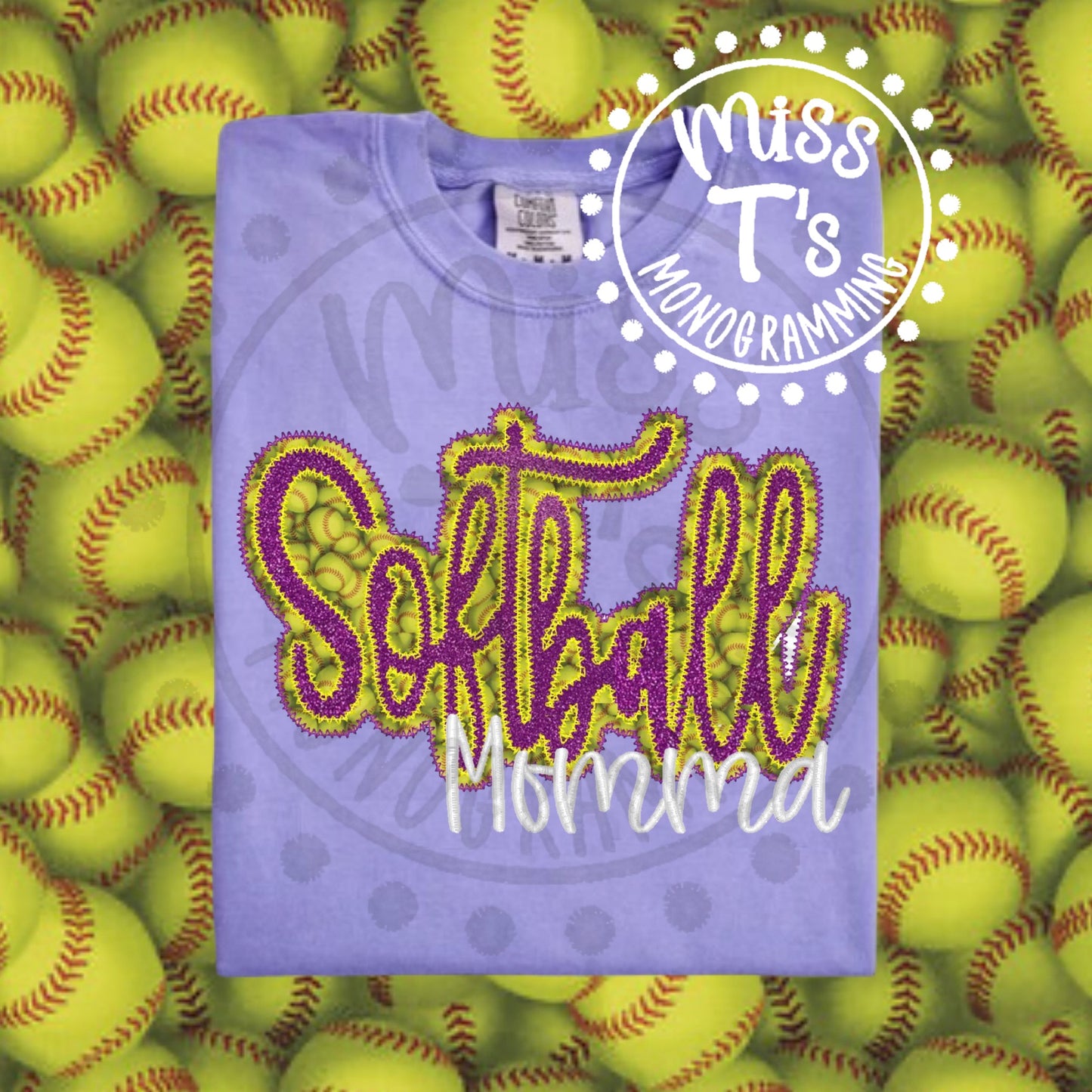 CUSTOM NAME SOFTBALL DOUBLE APPLIQUE TSHIRT