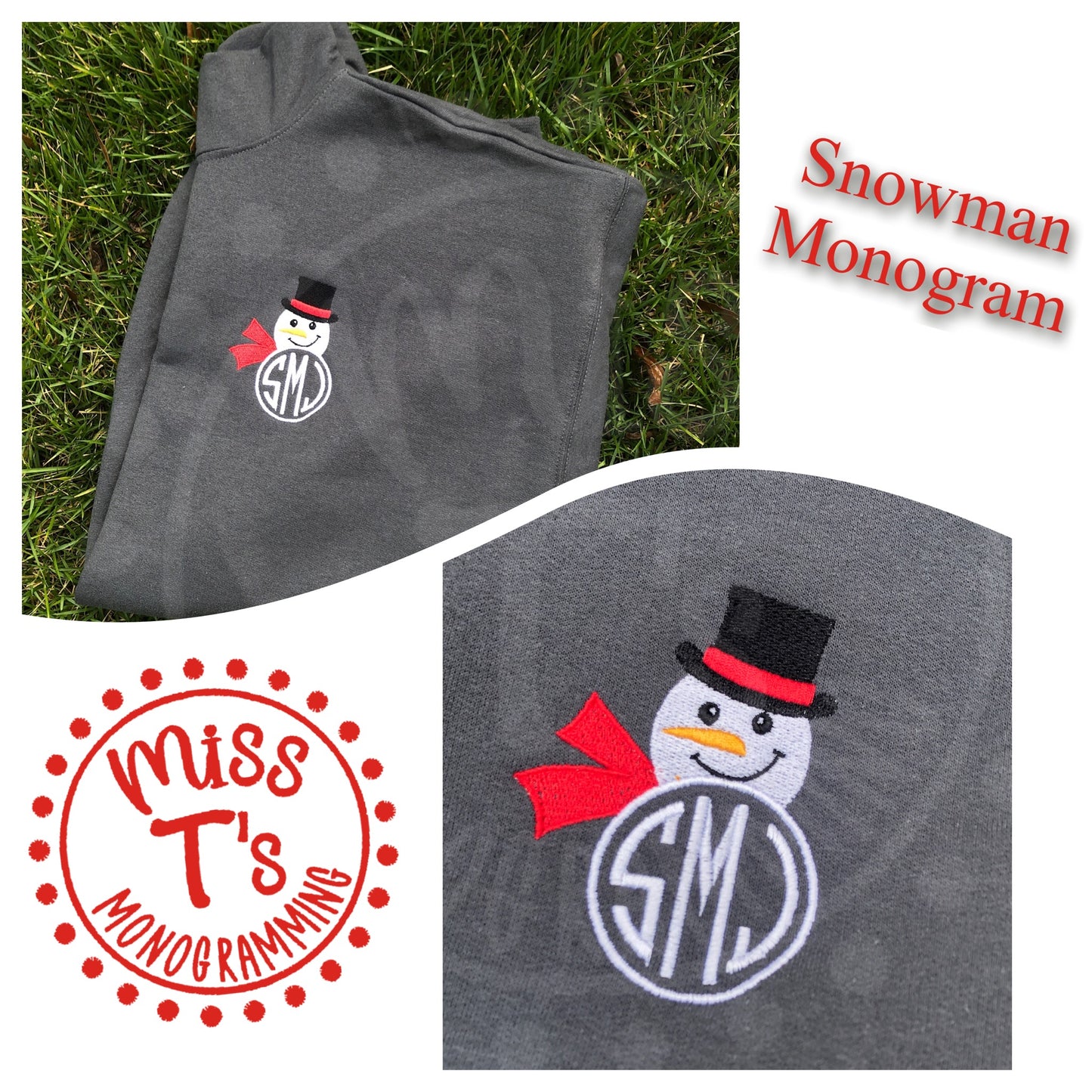 SNOWMAN EMBROIDERED MONOGRAM SWEATSHIRT