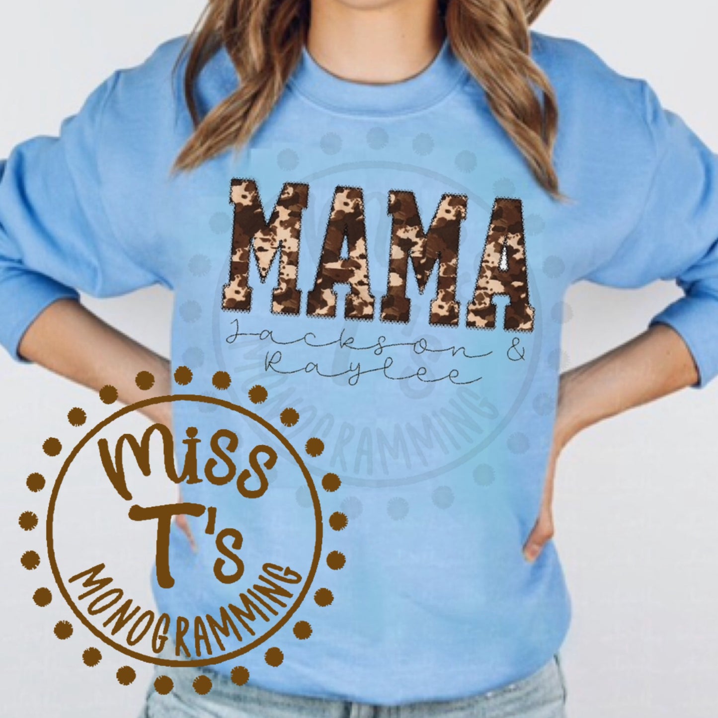 COW HIDE CUSTOM NAME APPLIQUE SWEATSHIRT WITH KIDS NAMES