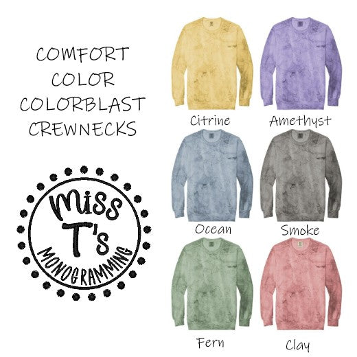 COMFORT COLOR COLORBLAST CREWNECK SWEATSHIRT WITH LEOPARD SCALLOPED APPLIQUE MONOGRAM