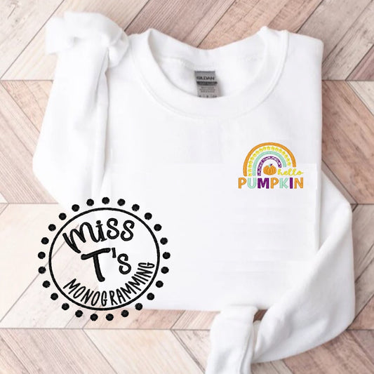 HELLO PUMPKIN RAINBOW EMBROIDERED SWEATSHIRT