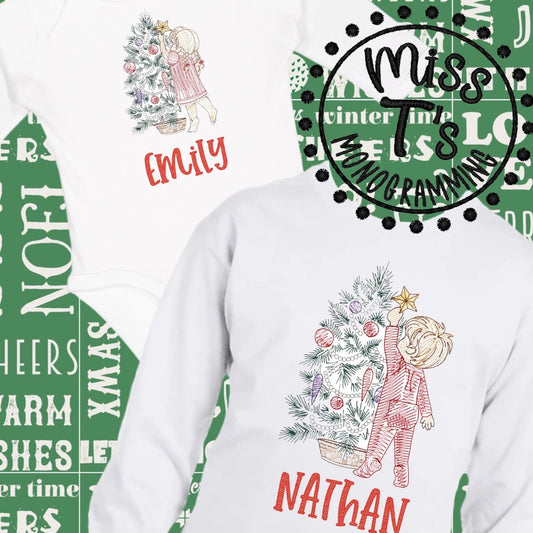 CHRISTMAS TREE WITH CHILD EMBROIDERED LONGSLEEVE TEE