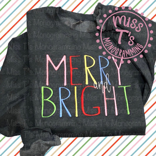 MERRY & BRIGHT LARGE EMBROIDERED SWEATSHIRT
