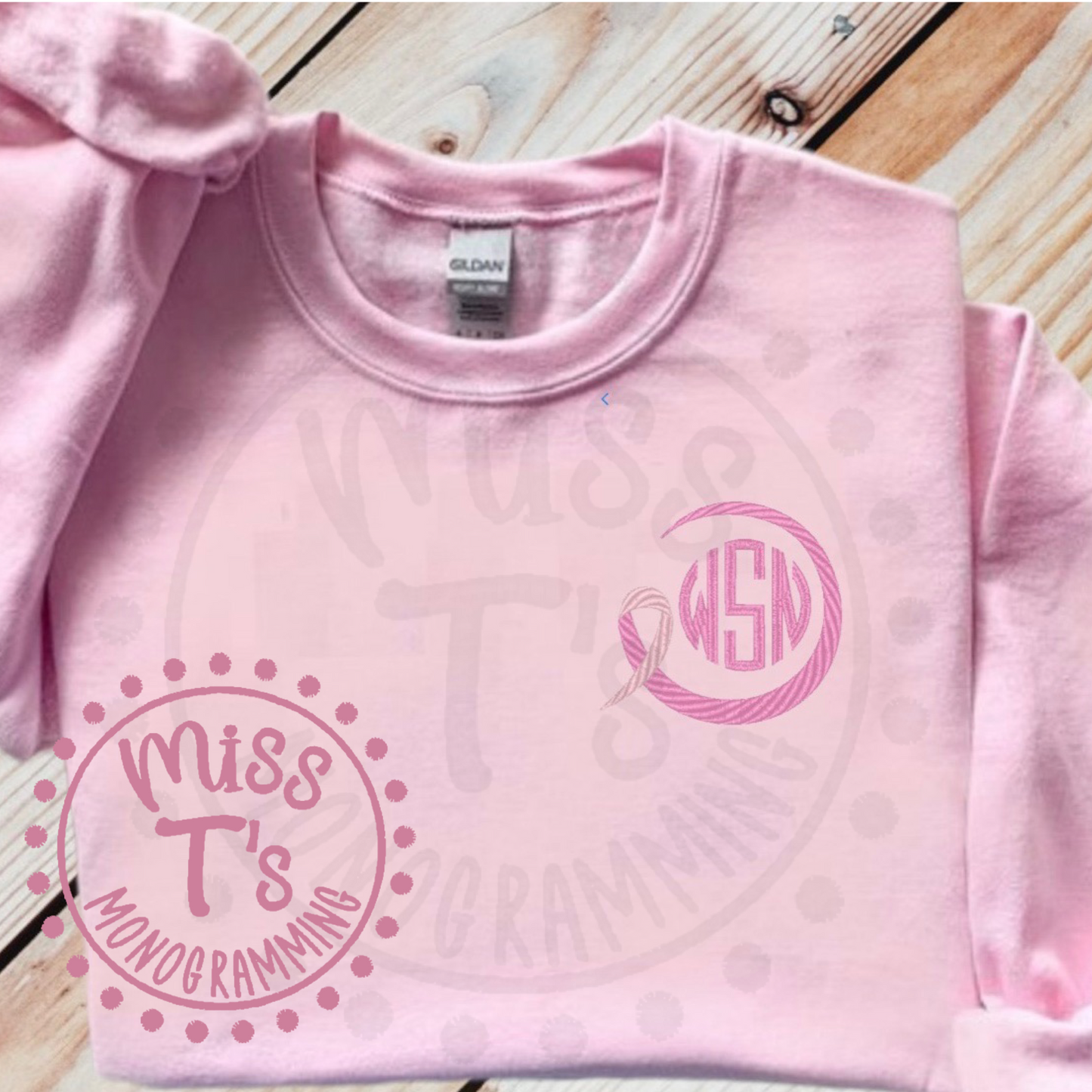 CANCER AWARENESS RIBBON EMBROIDERED MONOGRAM SWEATSHIRT