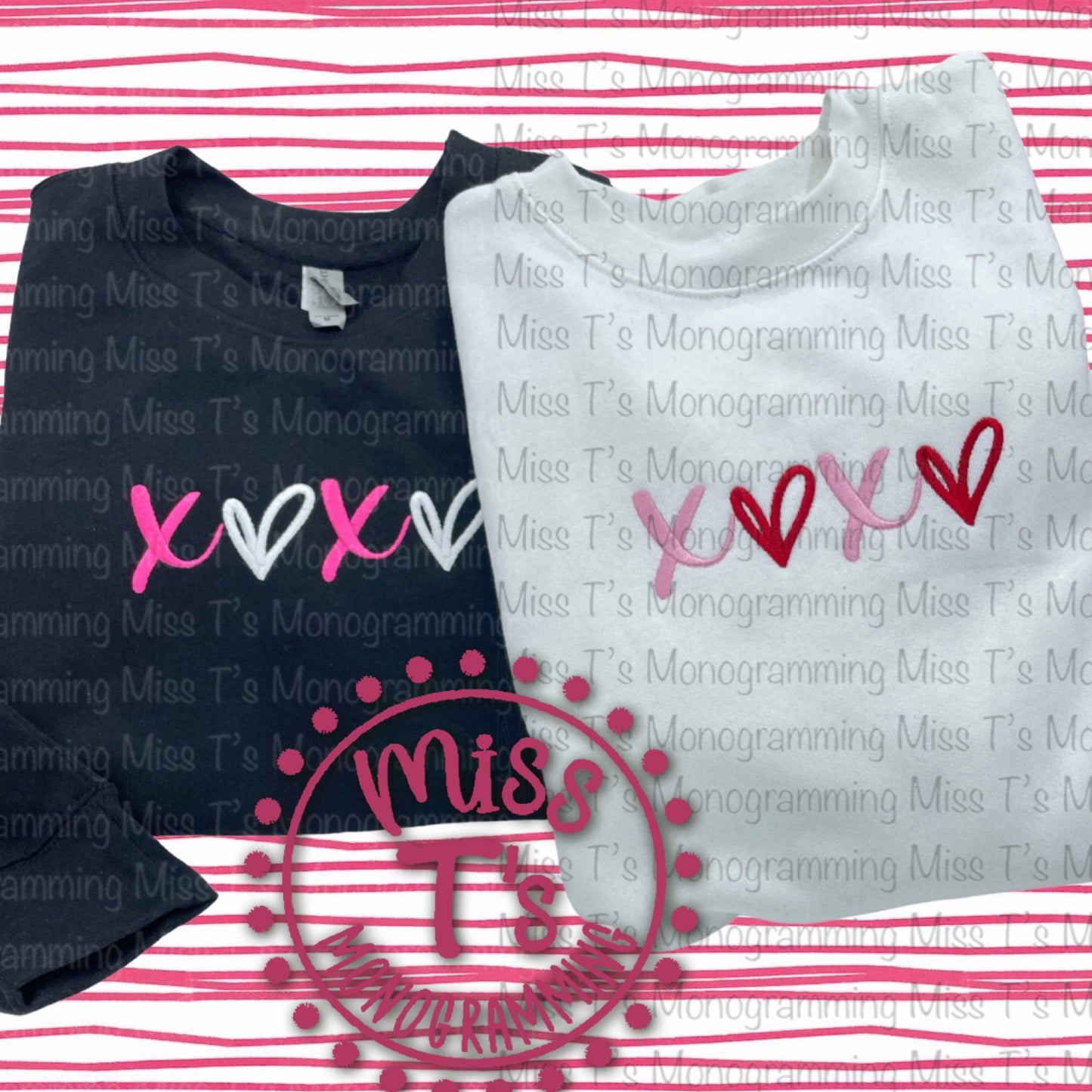 XOXO HEART SCRIPT EMBROIDERED VALENTINE SWEATSHIRT