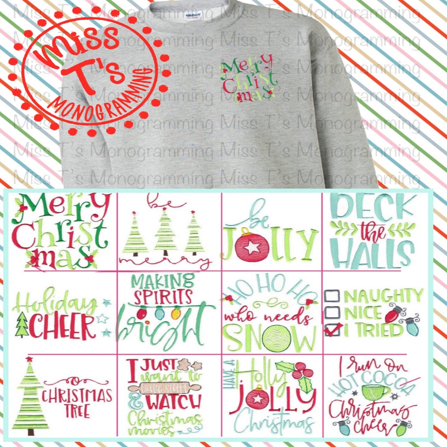 CHRISTMAS SAYINGS EMBROIDERED SWEATSHIRT