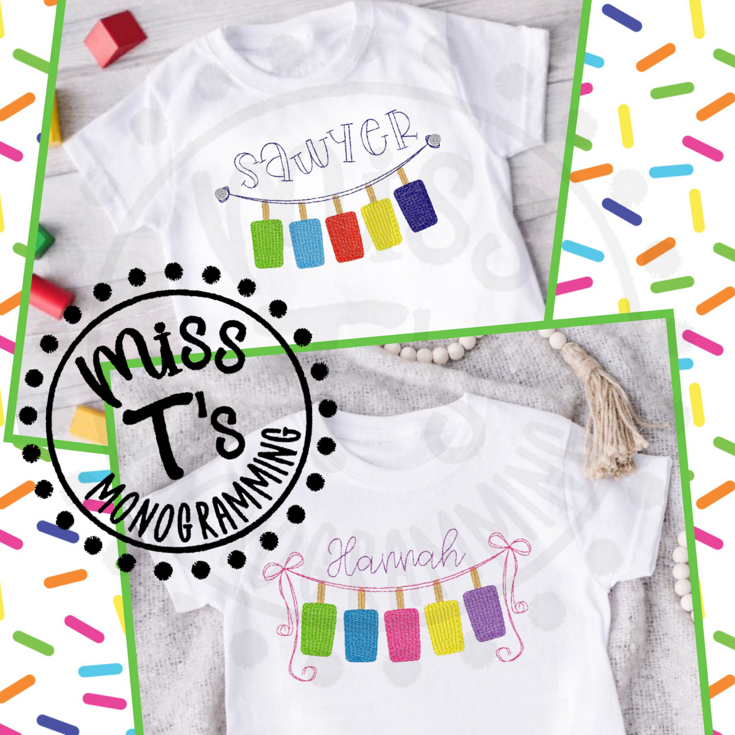 POPSICLE LINE WITH NAILS OR BOWS TSHIRT --TODDLER & YOUTH