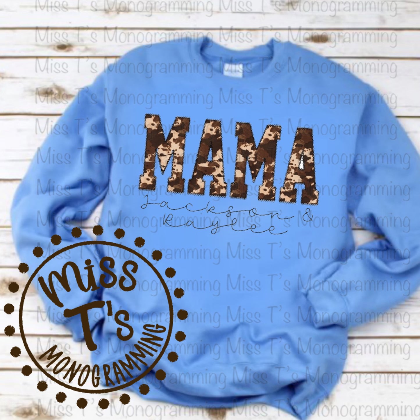 COW HIDE CUSTOM NAME APPLIQUE SWEATSHIRT WITH KIDS NAMES