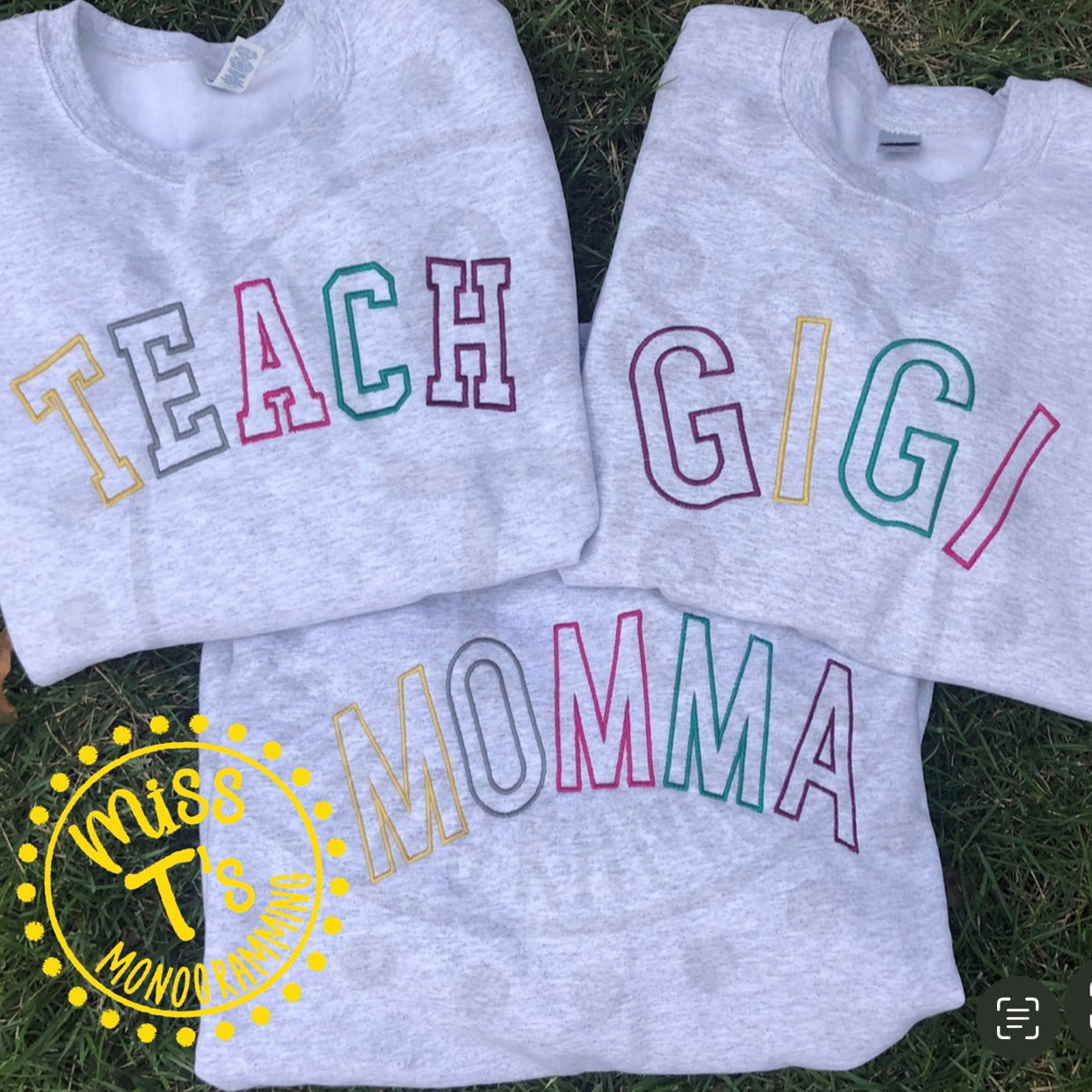 CUSTOM NAME MULTI COLOR VARSITY OUTLINE SWEATSHIRT