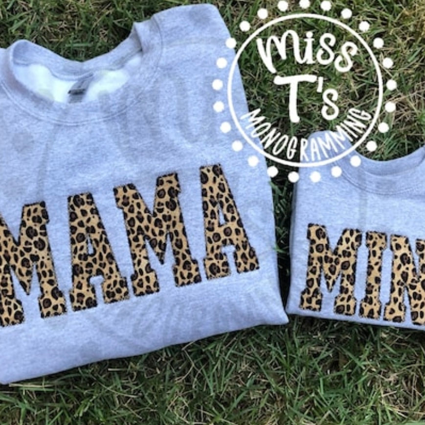 MAMA AND MINI MATCHING APPLIQUE SWEATSHIRTS --32 FABRICS TO CHOOSE FROM